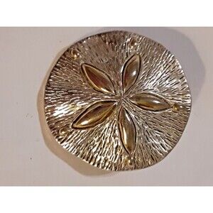 Silver tone sand dollar brooch pendant 2" beachy ocean casual